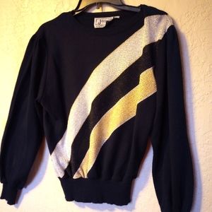 Vintage 80s black sweater with gold and white accents